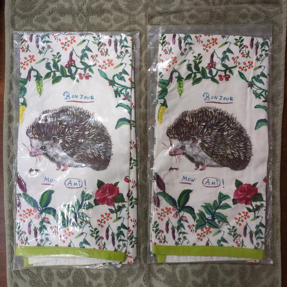 Nathalie Lete for Anthropologie Hedgehog dish towels set of 2 NWT